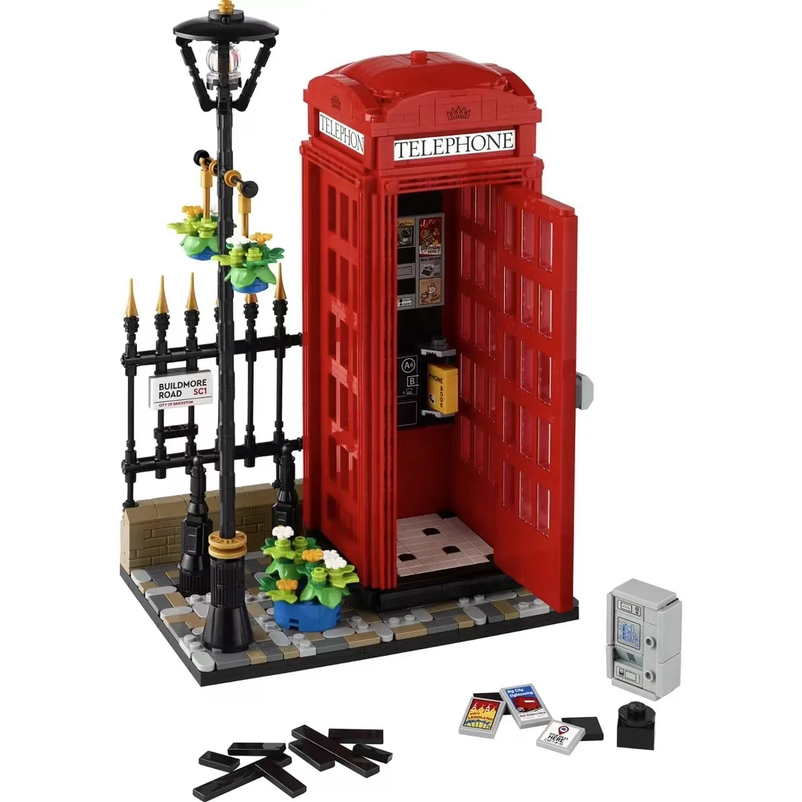 2024 New Ideas 21347 Red London Telephone Box Building Blocks Light London Scene Bricks Toys For Adult Kids Birthday Gift