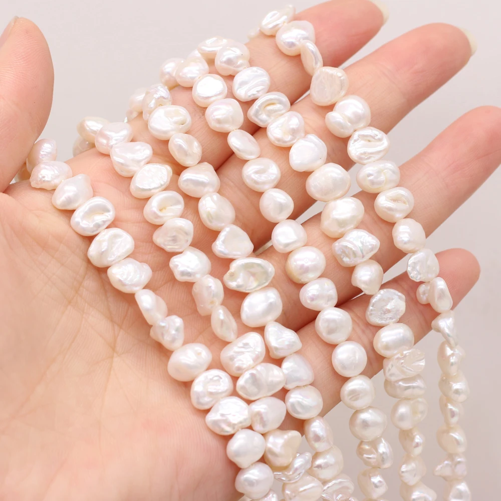 Natural Freshwater Pearl Beaded Irregular White Flat Circular 7-8mm Jewelry Making DIY Necklace Bracelet Accessory Gift