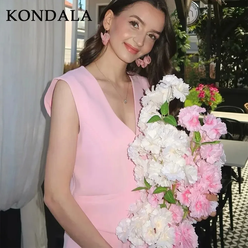 KONDALA 2025 Fall Winter Casual Solid Suits V Neck Sleeveless Single Breasted Vest+Fashion Elegant Mid Waist Wide Leg Pants Set