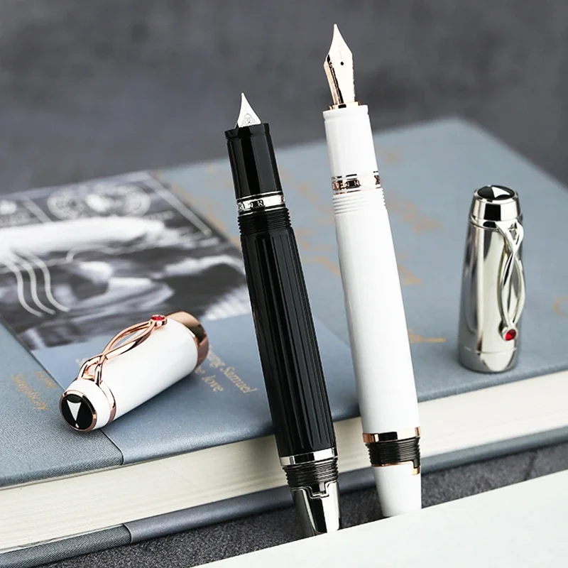 Majohn X1 Resin Retractable Fountain Pen White / Black Ink Pen Iridium EF Nib 0.38 Short Writing Gift Office Business School Pen