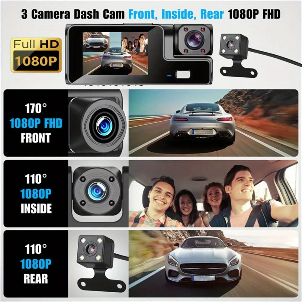 Dash Cam Three Camera  For Cars-1080P WIFI Front And Inside Recording Car Video Recorder