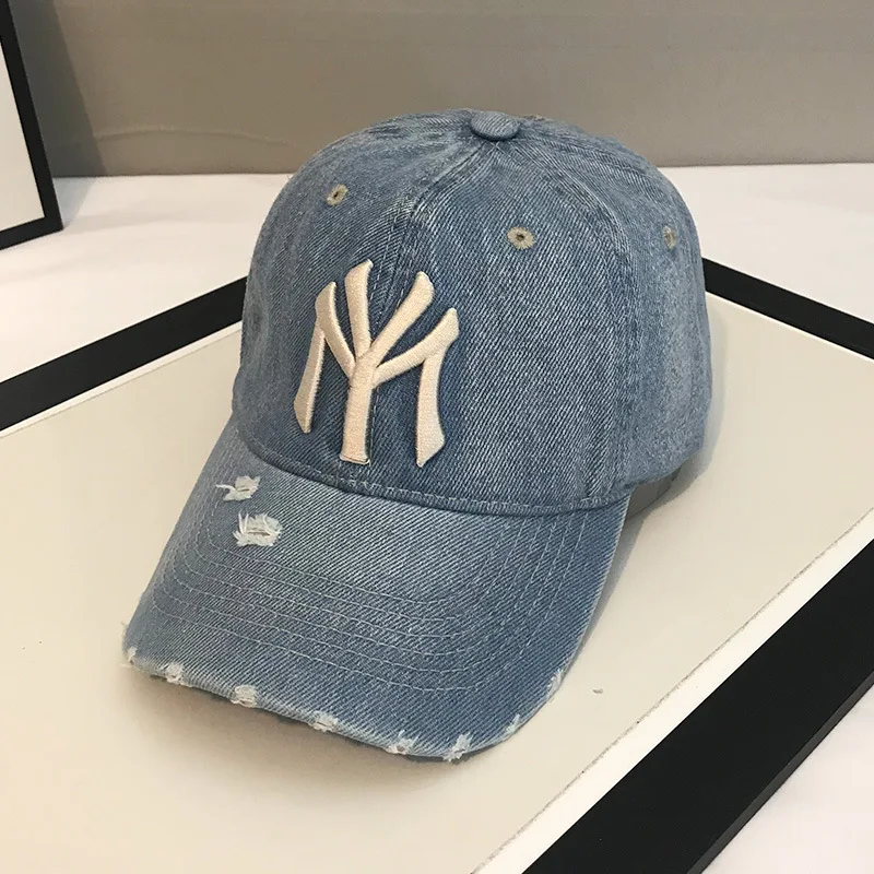 Vintage erkekler Denim beyzbol şapkası 3D nakış delik kot şapka kadın moda sıkıntılı ayarlanabilir Snapback kapaklar baba şapka