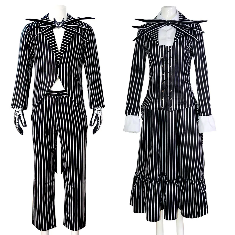 Jack Skelington Cosplay Costumes Movie Characters Cosplay Outfits Before Christmas Skeleton Striped Clothes Halloween Uniforms