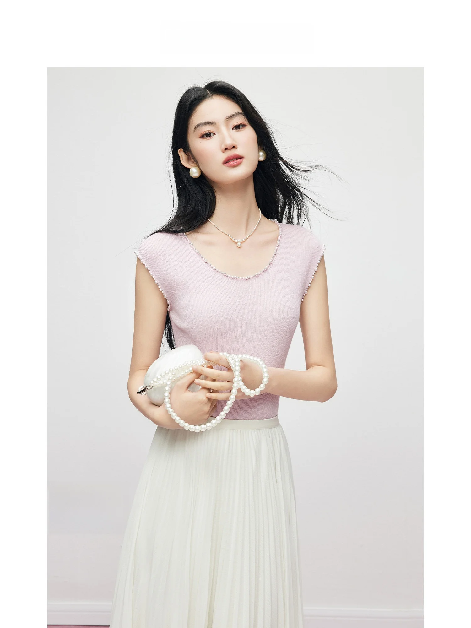 

Розовый роскошный вязаный шерстяной свитер MandyZhang для женщин, весенний дизайн, шелковый жилет, блестящий, с круглым вырезом, короткий рукав