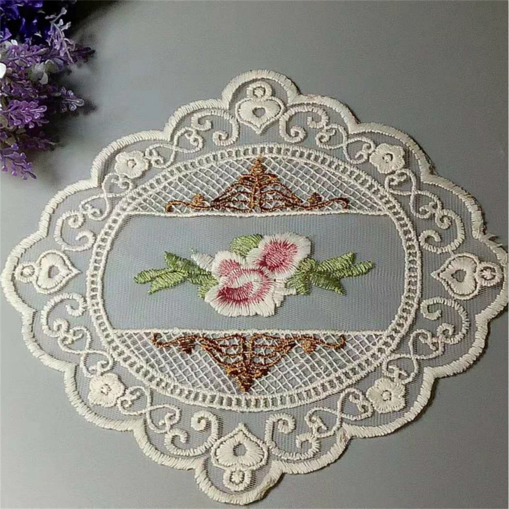 21*23 cm Flower Lace Applique Trim for Sofa Curtain Towel Bed Cover Trimmings Home Textiles Applique DIY Cloth Polyester Mesh