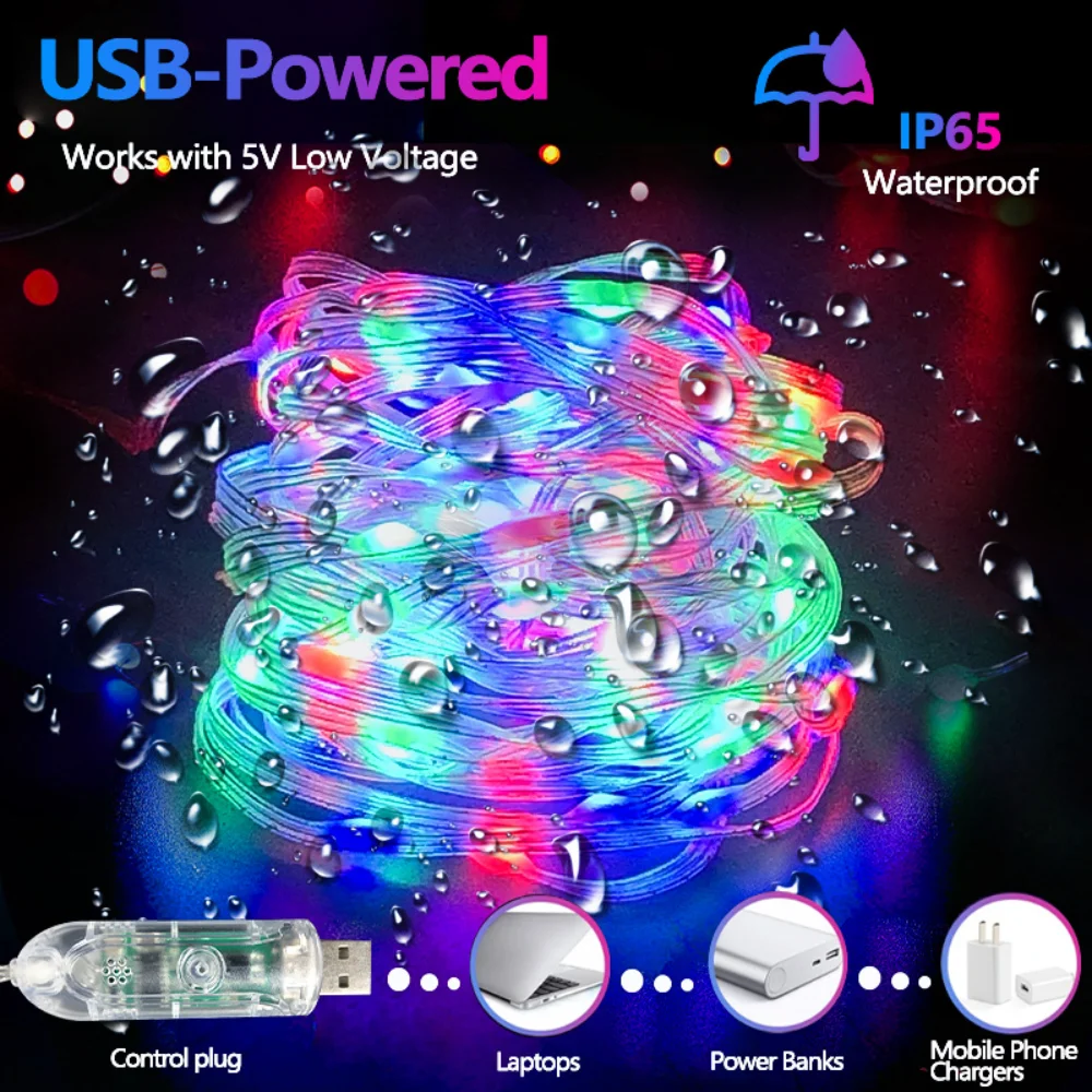 Inteligentne oświetlenie LED zasilane przez USB świąteczne 5M 10M 15M 20M dekoracja zewnętrzna świąteczne świąteczne oświetlenie na przyjęcie weselne w ogrodzie