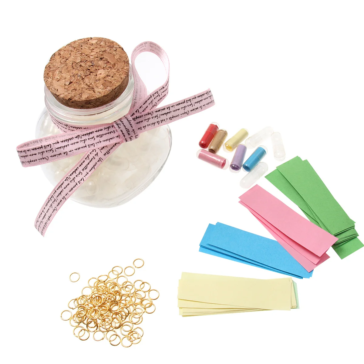 

300Pcs Glass Wishing Bottle Set Capsules Paper Rings Unique Design for Messages Decorations Gifts to Loved Ones