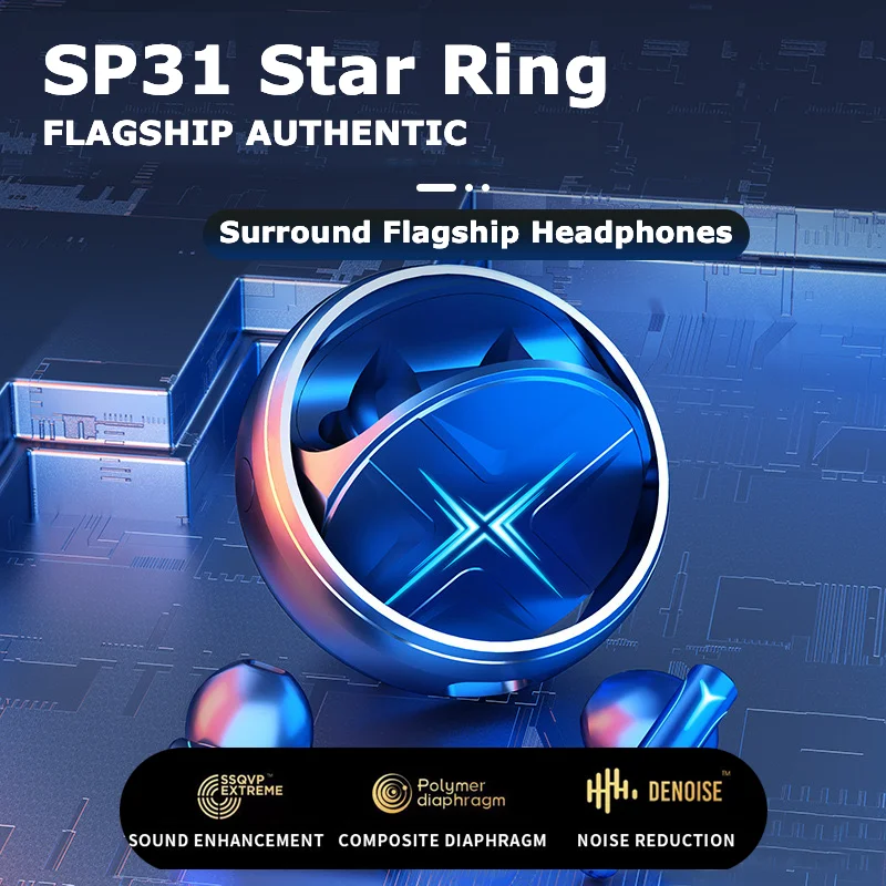 SP31 Star Ring Wireless Earbuds Bluetooth headset Gaming Metal Headphones HiFi Noise Reduction Game Earphone For iPhone Android