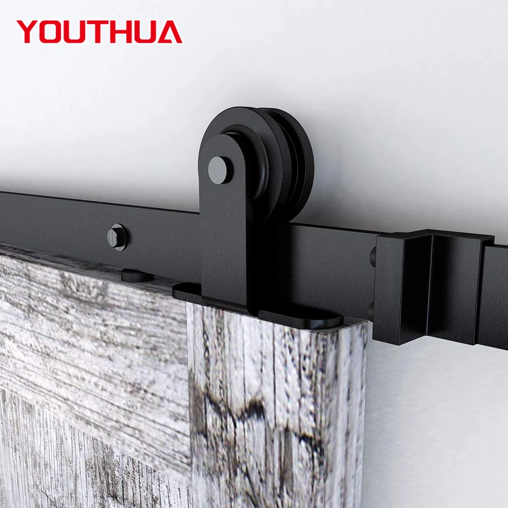 YOUTHUA Sliding Wooden Barn Door Steel Hardware Kit Classical Style Black Hangers for Single Door (T Shaped)