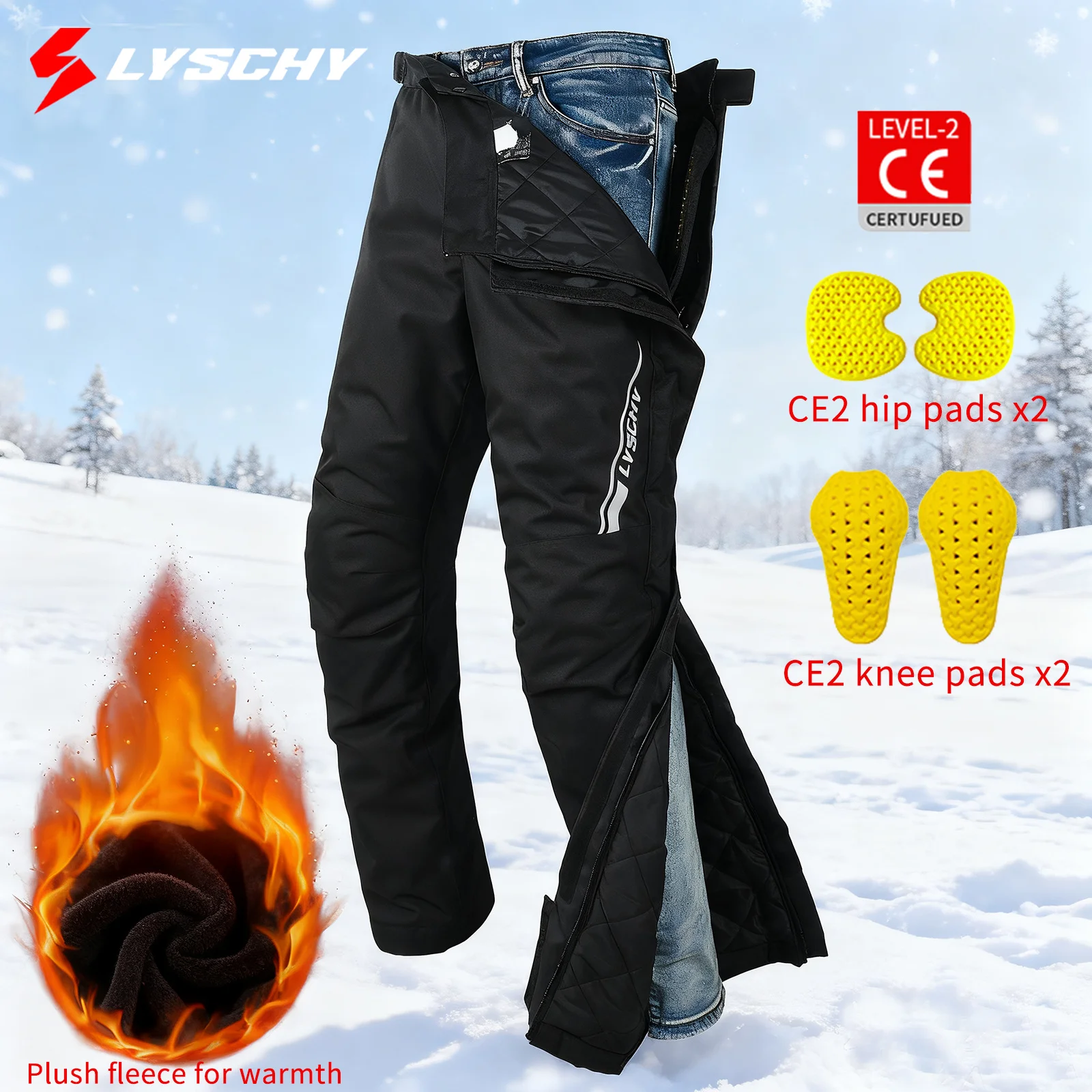 

Waterproof Warm Motorcycle Quick-Release Pants CE2 Protective Windproof Coldproof Motocross Trousers with Quick Removal Feature