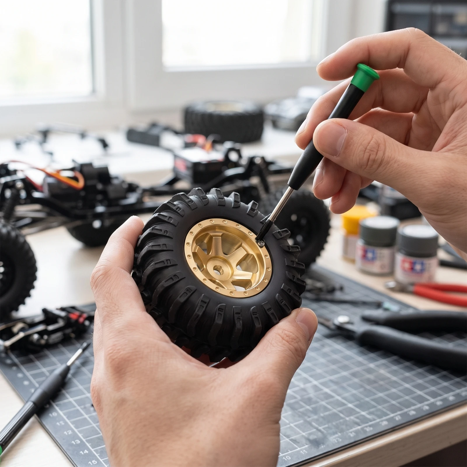 4 Pieces RC Wheel and Tire Assembly off-Road RC Crawler Wheel with Tire Multi-Spoke Direct Fit