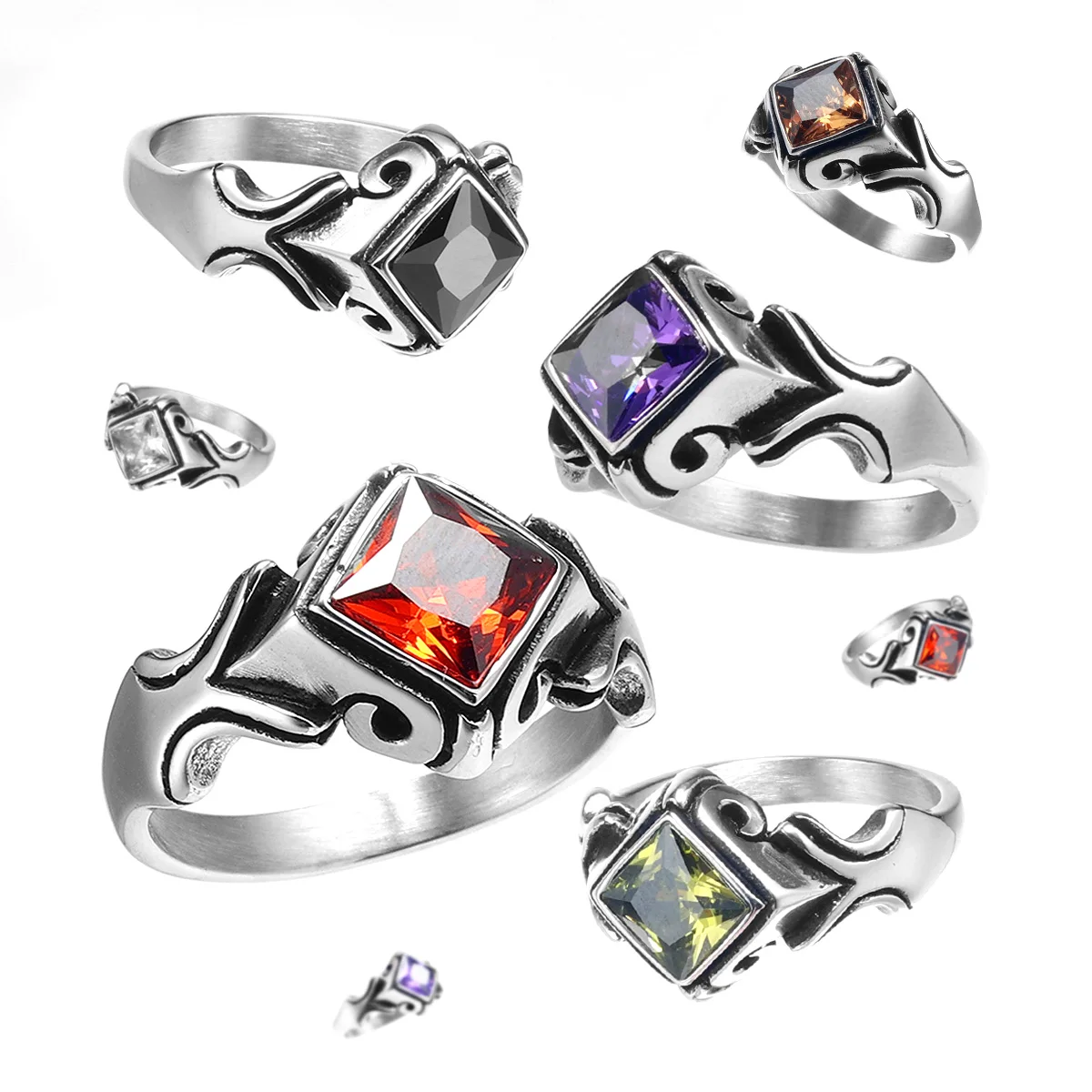 

Multi Color Gemstone Unique Stainless Steel Men Rings Punk New In For Male Women Fashion Jewelry Creativity Gift Wholesale