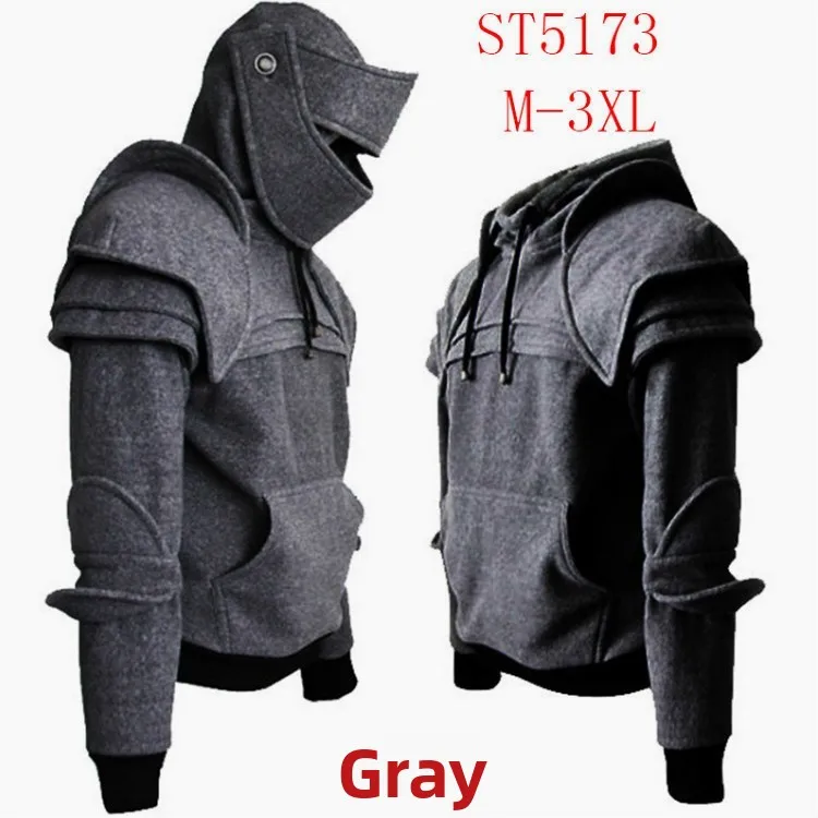 Men's Retro Knight Hoodie with Drawstring Elbow Protector Autumn Winter Thickened Fleece Long Sleeve Sporty Fit Jacket