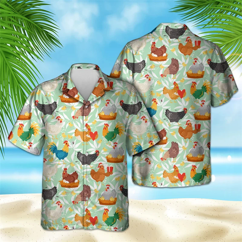 

Hawaiian Shirts Men Loose Breathable Trendy Summer Short Sleeve Cartoon Animal Pirnt High Street Korean Style Male Clothing Tops
