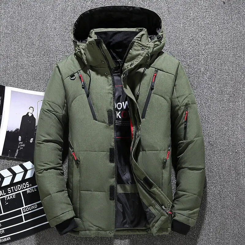 Men's White Duck Down Jacket Warm Hooded Thick Puffer Jacket Coat Male Casual High Quality Overcoat Thermal Winter Parka Men