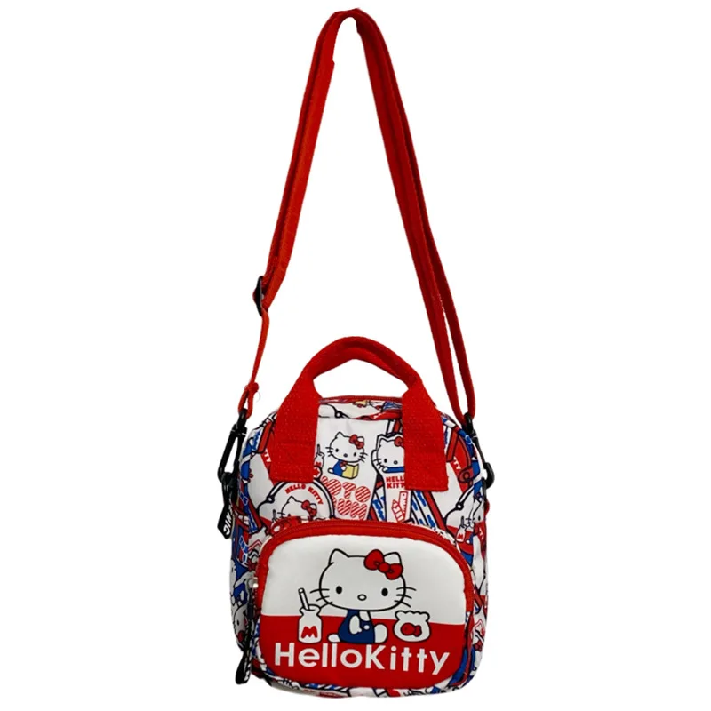 Sanrio Hello Kitty Women\'s Shoulder Bag Girls Cartoon Cute KT Printed Large Capacity Canvas Crossbody Bag Kids Travel Handbag