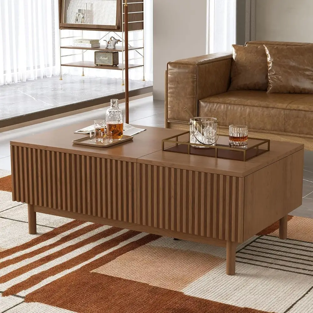 

Walnut Century Modern Coffee Table with Hidden Storage for Living Room and Office