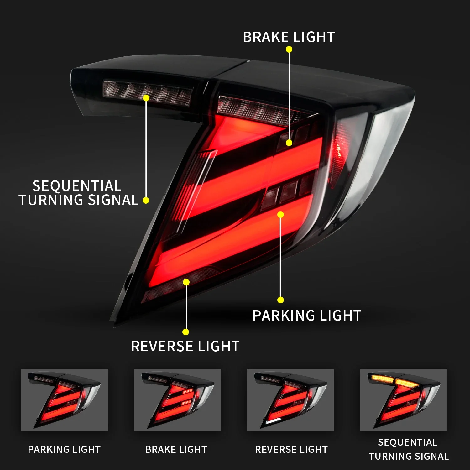 RTS LED Taillights assembly For 10th Gen Civic Hatchback Car Rear light with Dynamic Flowing Lights For Civic Fk7 Fk8 Fk4