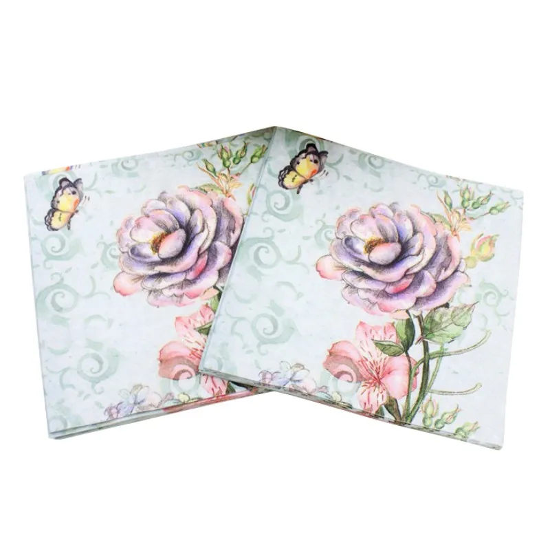 20pcs Disposable printed Flower Paper Napkins For Event & Party Decoration Tissue Decoupage Servilleta 33cm*33cm Wholesale