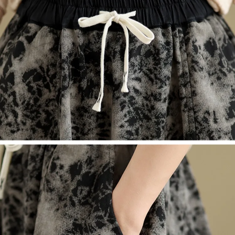 

Джинсовая юбка в стиле ретро с принтом тай-дай на подкладке, длинные юбки с высокой талией для больших размеров, женские модные зимние стринги