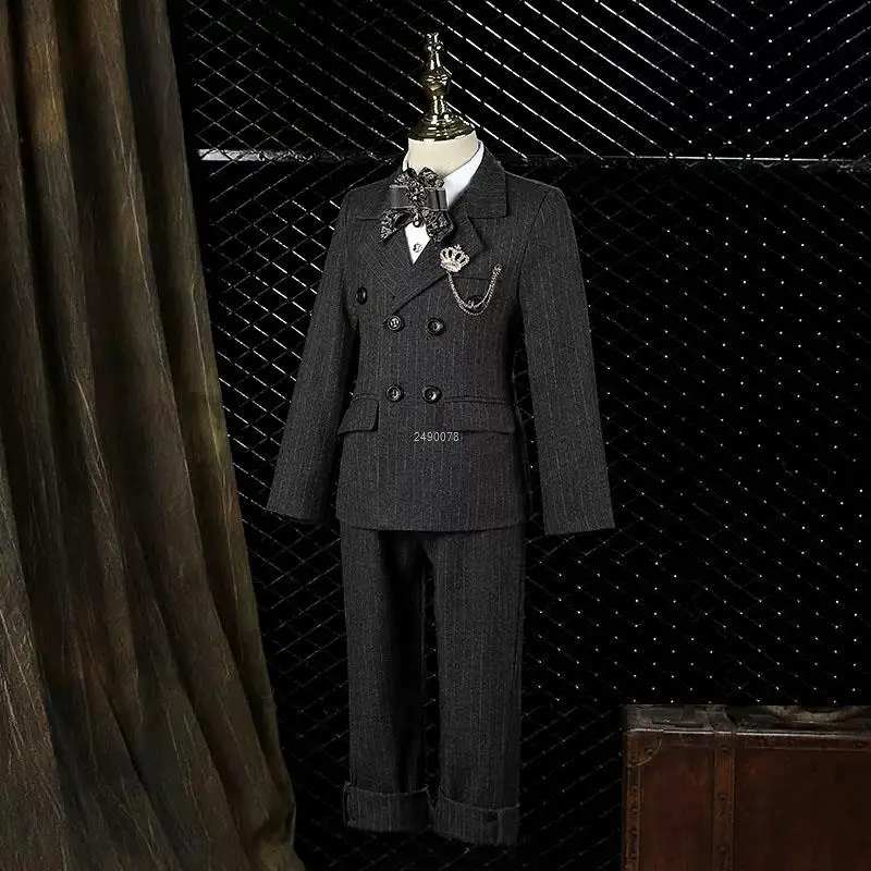 Boys Wedding Photograph Suit Kids Luxurious Double-Breasted Birthday Suit Children Tuxedo Dress Child Performance Show Costume