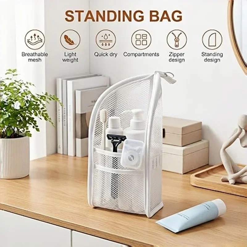 1pcs Self-supporting washing storage bag net cloth cosmetic bag travel portable waterproof toothbrush toothpaste storage bag
