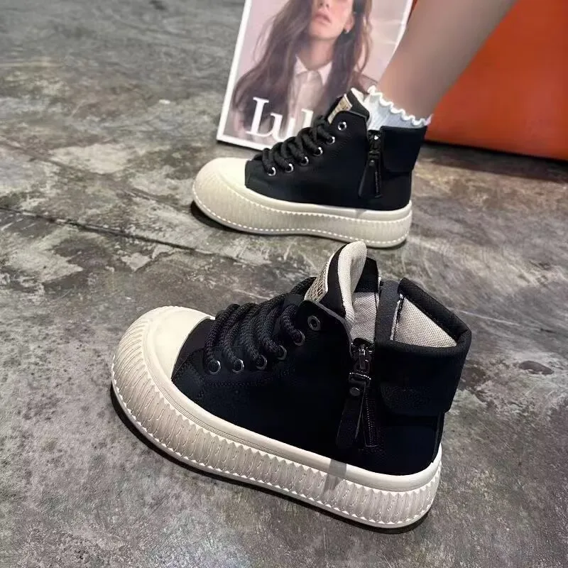 Women Lace-Up Front High Top Flatform PU Shoes Fashion Casual Comfortable Height Increasing platform sneakers zapatos de mujer