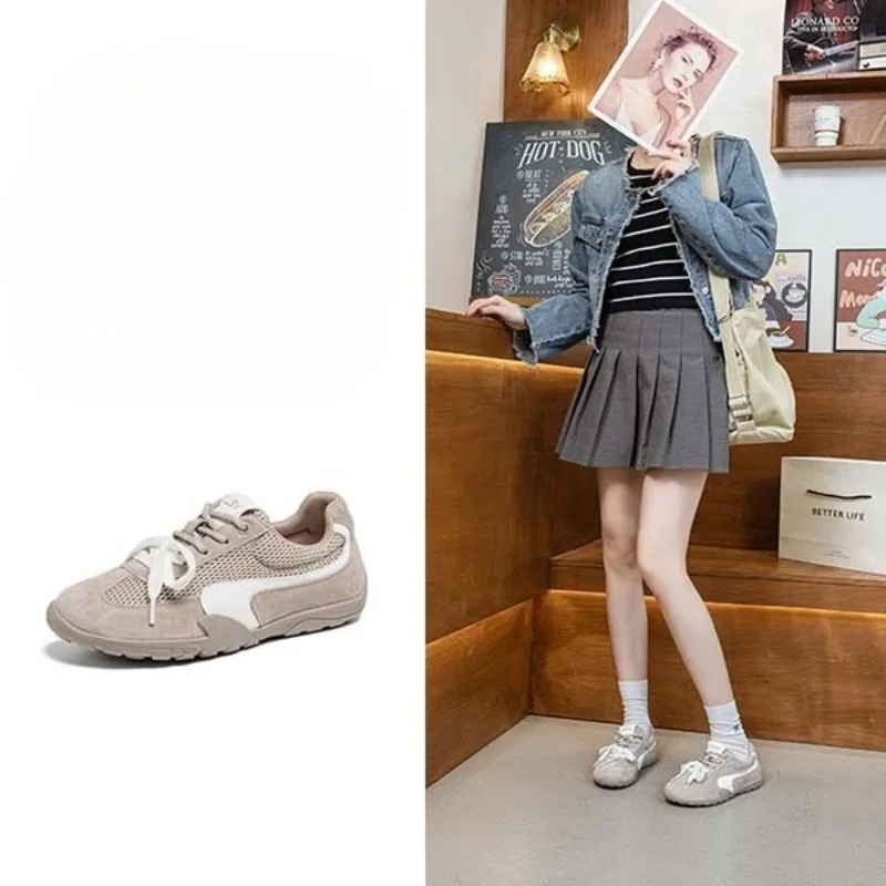 

Повседневная обувь, женские летние новые дышащие и удобные кроссовки на мягкой кожаной подошве с юбкой, кожаные сетчатые кроссовки