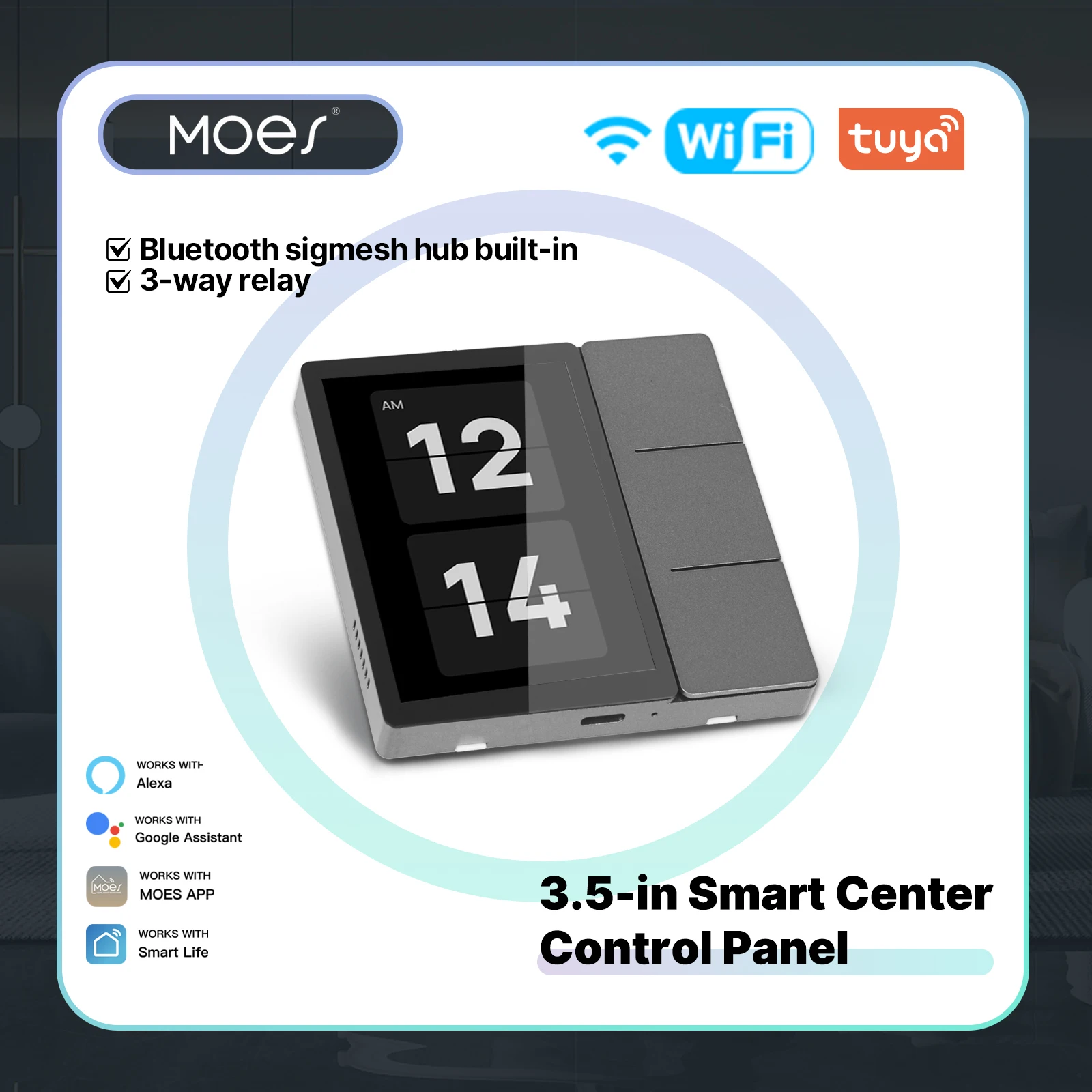MOES Tuya WiFi 3.5-inch Smart Center Touch Control Panel Central Screen 3 Relays Physical Buttons Bluetooth Sigmesh Hub Built-in