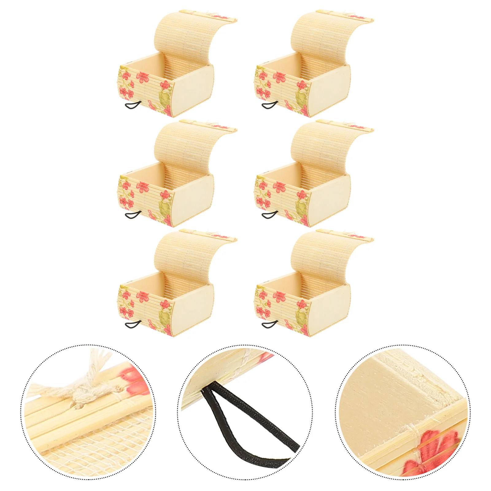 6Pcs Bamboo Jewelry Container Wear-Resistant Miniature Treasure Chest Space-Saving Organizer for Rings Earrings Brooches
