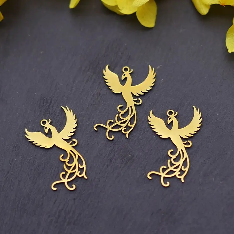 3 قطعة تخريمية ذهبية فينيكس بيرد لتقوم بها بنفسك اكسسوارات الفولاذ المقاوم للصدأ قلادة جالبة للحظ لصنع المجوهرات أقراط قلادة المواد #1