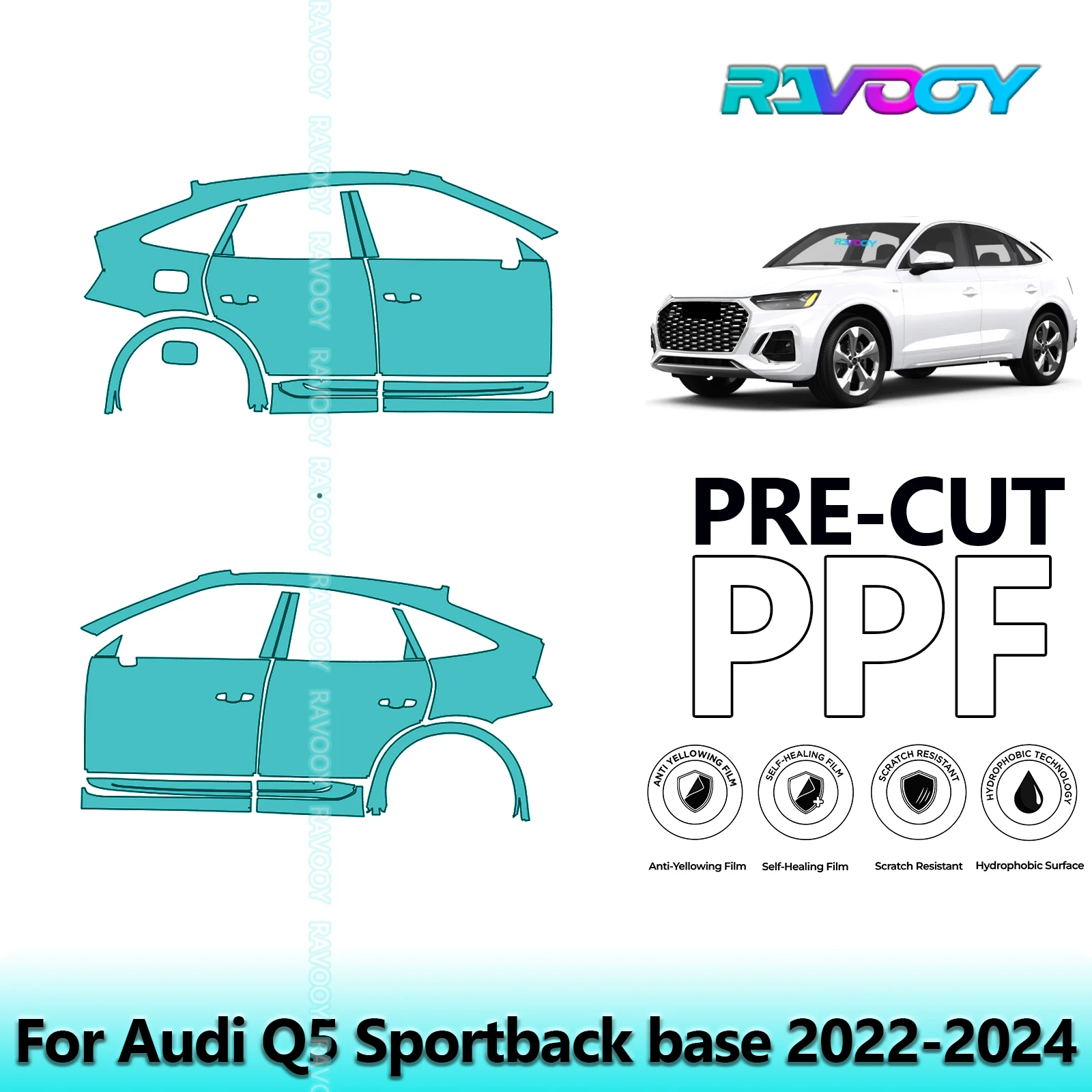 

For Audi Q5 Sportback base 2022-2024 8.5mil Clear Matte Pre-Cut PPF Door & A/B Pillar Kit TPU Paint Protection Film Set