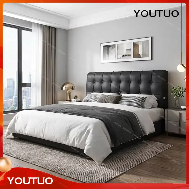 Modern Waterproof PU Leather Bed Headboard with Side Storage Pockets Simple Creative Design for Bedroom Tatami Decor