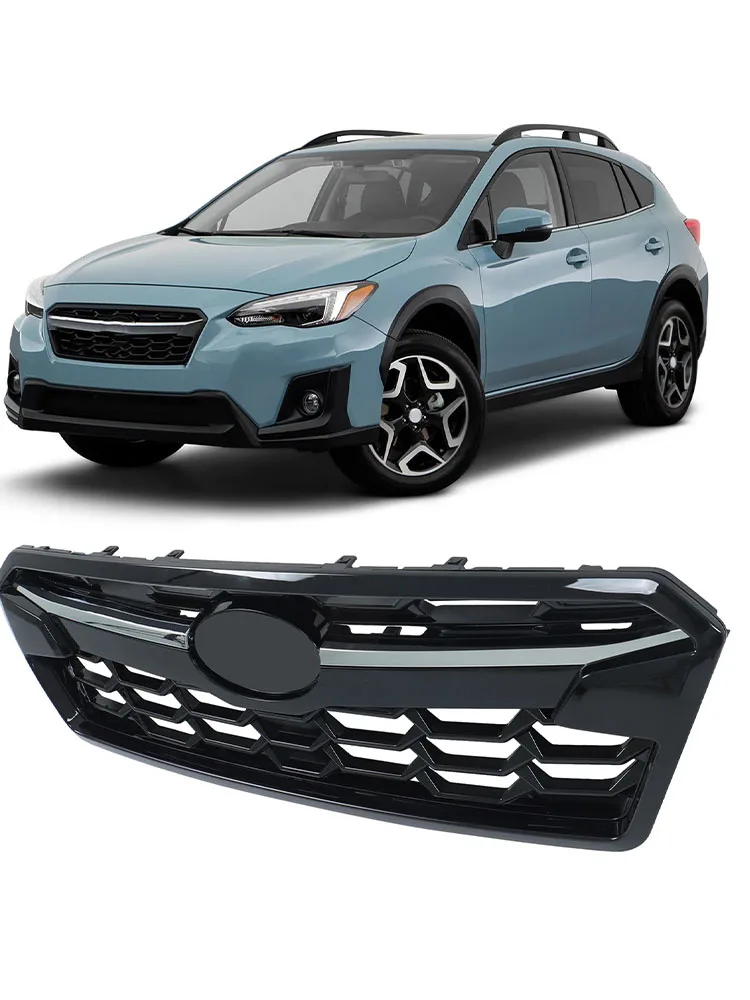 Black With Chrome Trim Upper Front Grille Grill OE#91122FL100 For Subaru Crosstrek XV 2018-2020 Center Bumper Replacement Grille