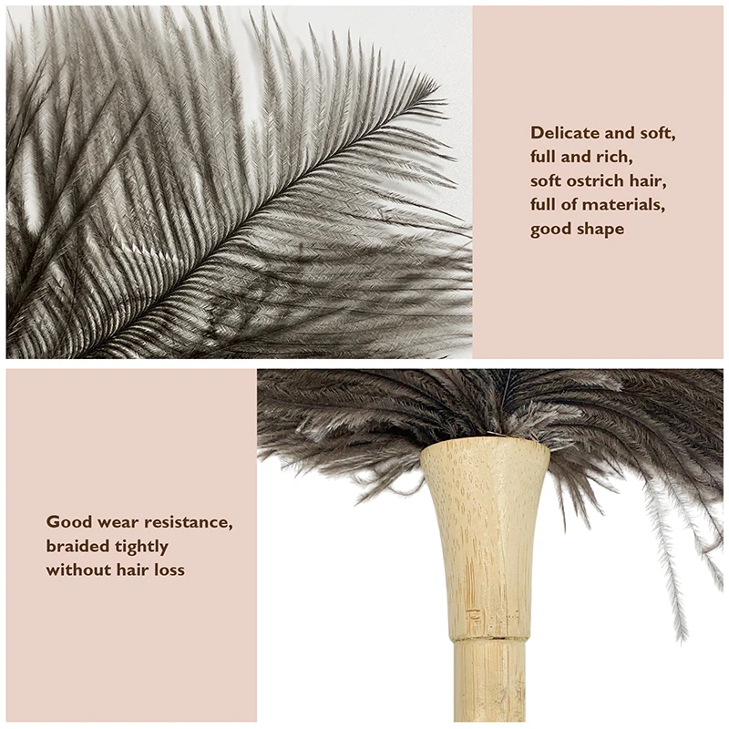 Plumero de pluma de avestruz Natural con mango de madera, cepillo de polvo ecológico, plumero de mano, suministros de limpieza