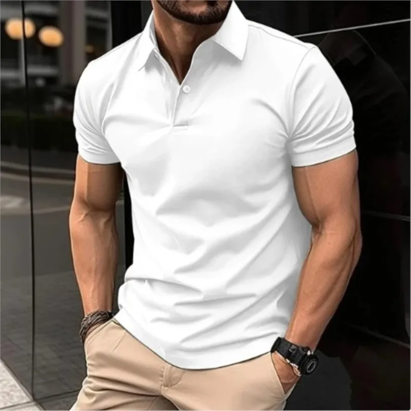 2024 New Men\'s Summer Casual Solid Color Button Short Sleeved T-shirt Polo Shirt With Purple Loose Collar Daily Versatile Shirt