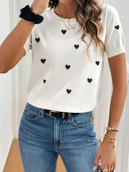 秋冬新款時尚女款毛衣休閒簡約針織圓領短袖上衣女裝 10 最佳銷售 女士短袖毛衣 - №5