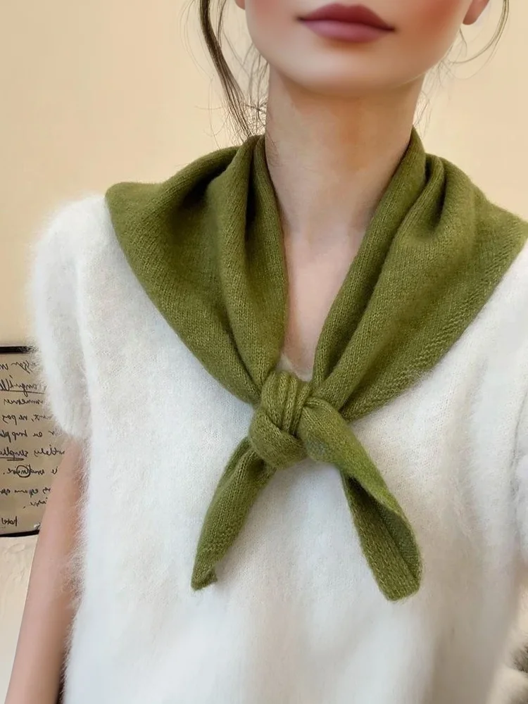 Koreanischer Stil Woll-Strickschal Dreieckiger Schal Damen Kopftuch Gestrickter Schal Multifunktionaler Warmer Strickschal – Detail 4