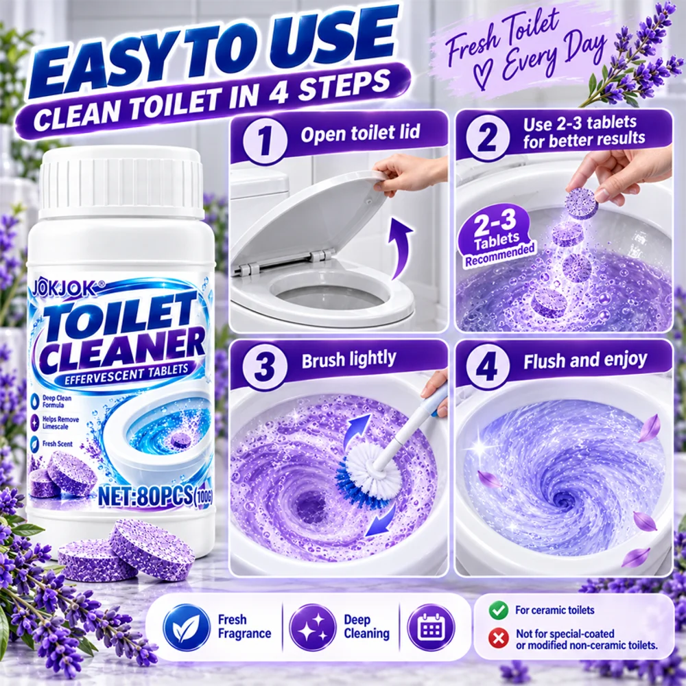 Toilet Bowl Cleaner Tablets Automatic Toilet Tank Long-Lasting Cleaners Stains Remover Bathroom Safe Descaling Deodorizing