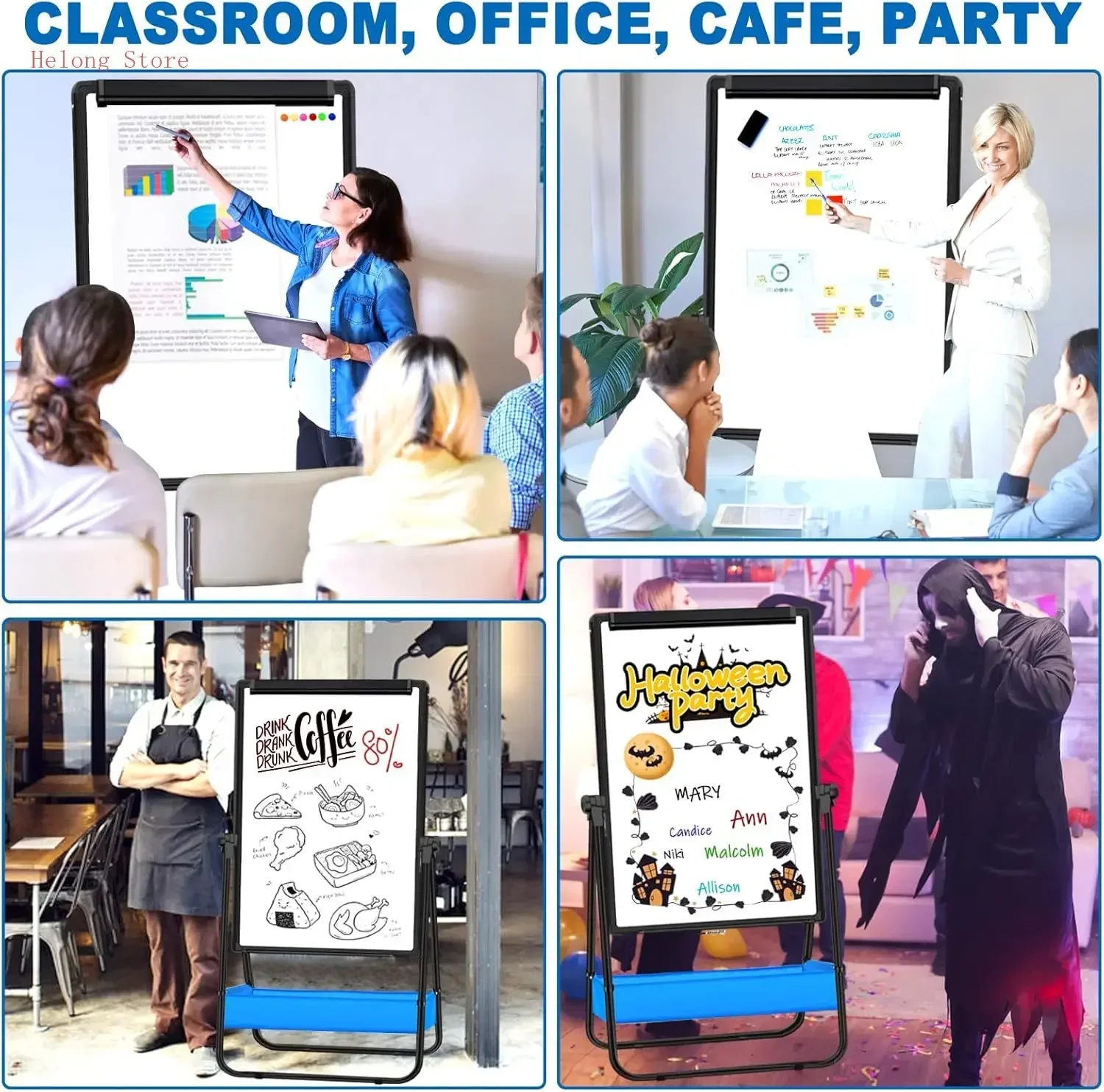 

[XMSJ]Dry Erase White Board with Stand Double Sided 40"X28" Magnetic U Standing Easel Whiteboard, Height Adjustable & 360° Rotat