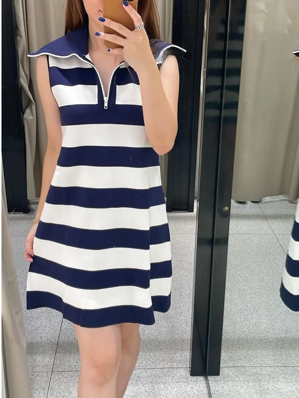 

Women's Striped Short Dress Summer Dress Women's Zipper Knitted Threaded Mini Dress Sleeveless Street Casual Dress