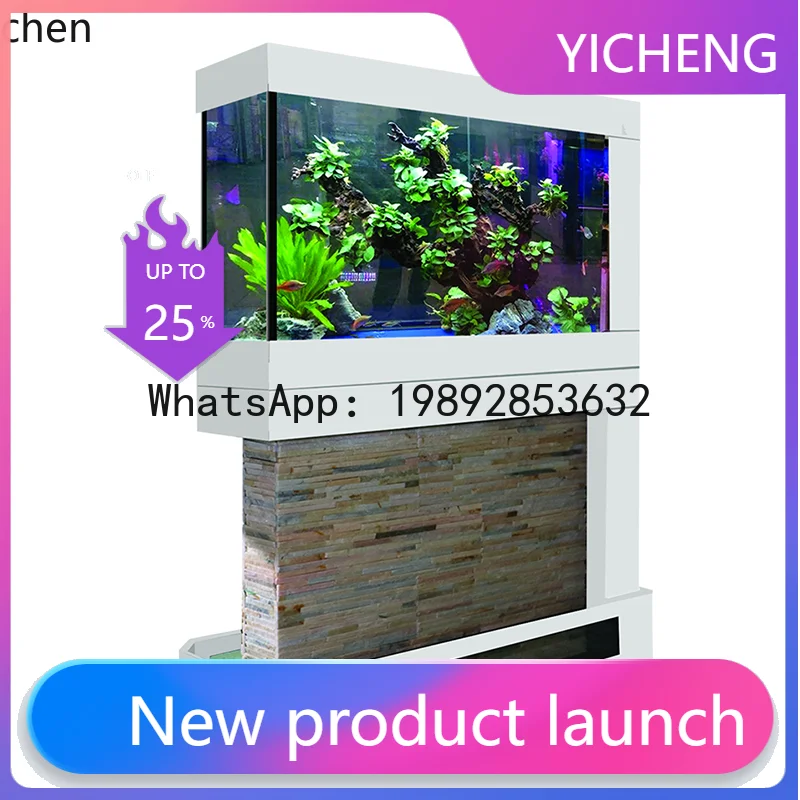 A3-2  ultra-white glass large floor-to-ceiling water curtain wall fish and turtle polyculture ecological tank screen partition