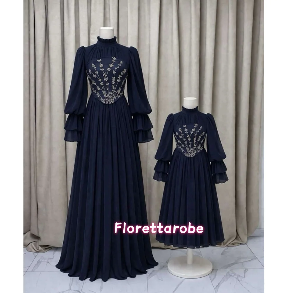 

Customized Intricate Matching Chiffon Sequined Pleat A-line High Collar Long Prom Dresses Bespoke Occasion Simple Evening Gowns