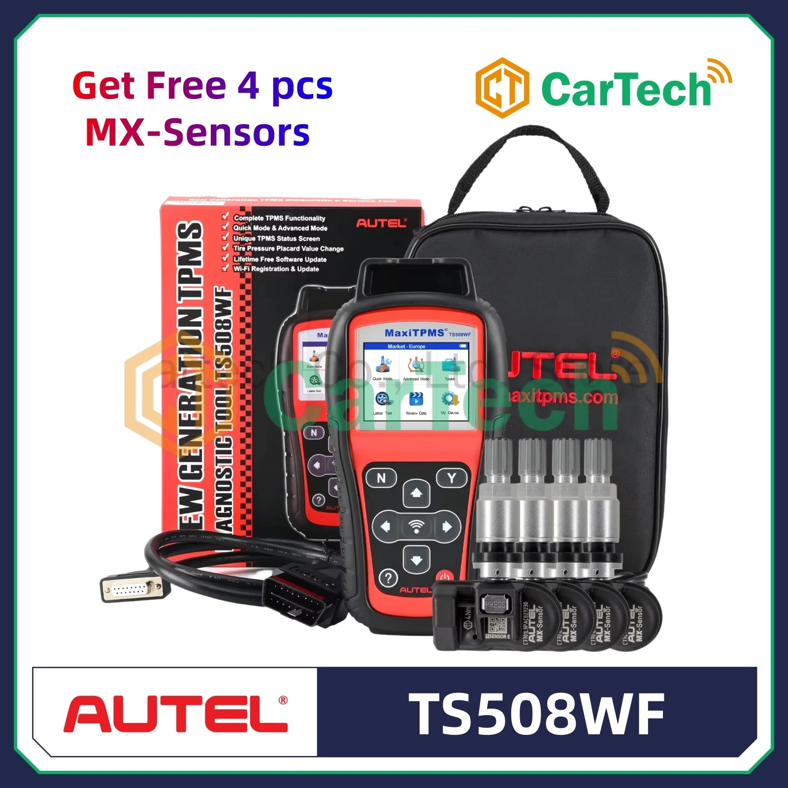 

2025 AUTEL MaxiTPMS TS508WF Advanced TPMS Service Tool Get Free 4 pcs MX-Sensors(315/433MHz)