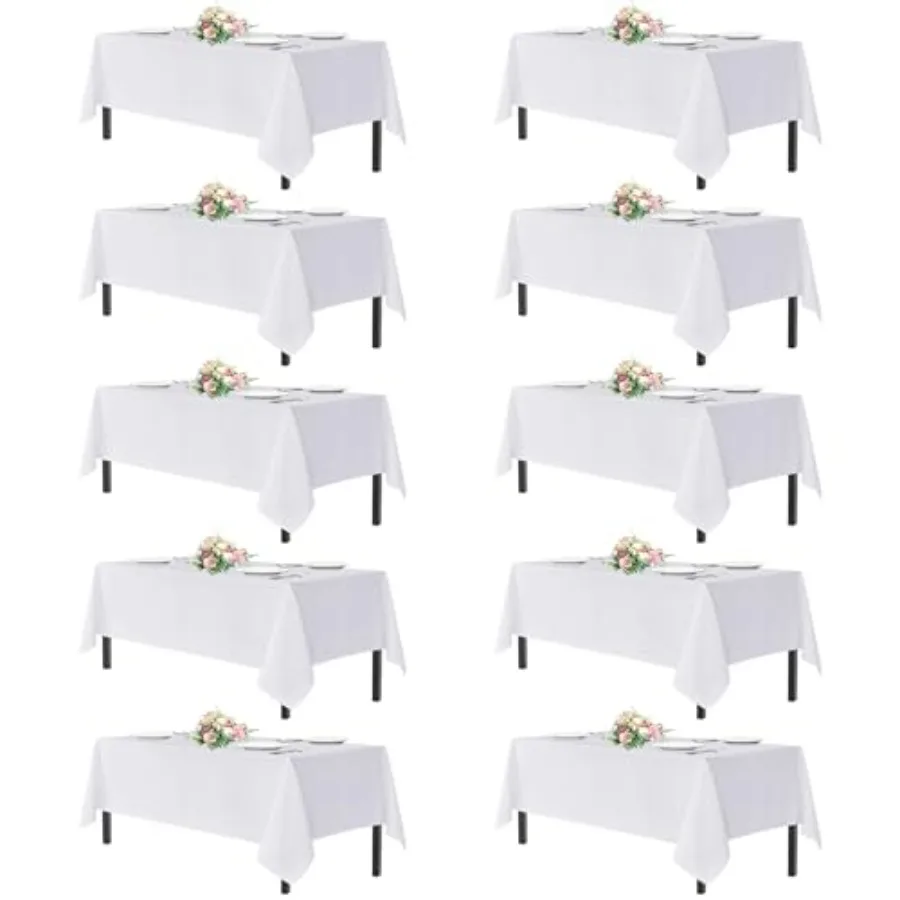 

White Table Cloths Rectangle, 10 Pack Tablecoths Rectangular for 6 Foot Tables - Washable Polyester Fabric Table Cover for Wedding, Birthday Party, Banquet Reception, 54x108 Inch