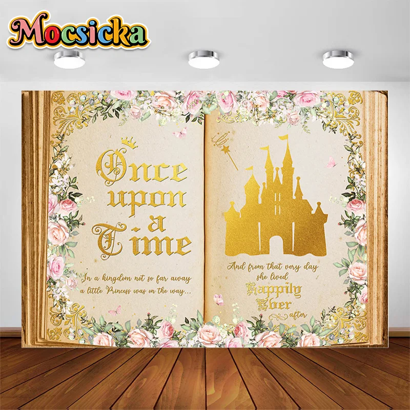 

Grimoire Photography Backgrounds Magic Book Flowers Golden Castle Girl Kids Birthday Portrait Photo Backdrops Photocall