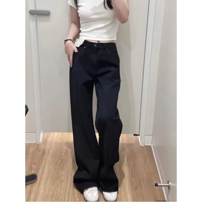Black Straight Jeans Women's Spring and Summer 2026 New High Waist Thin Loose Small Wide Leg Mopping Pants