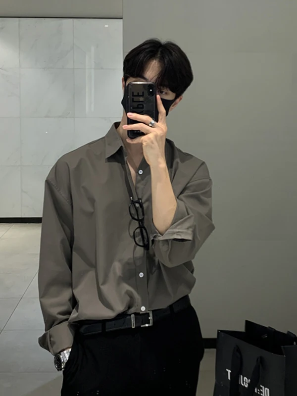 

Korean Style Long Sleeve Men's Shirt Pure Color Suit Inner Wear Casual Handsome Outerwear British Preppy Style Basic Model