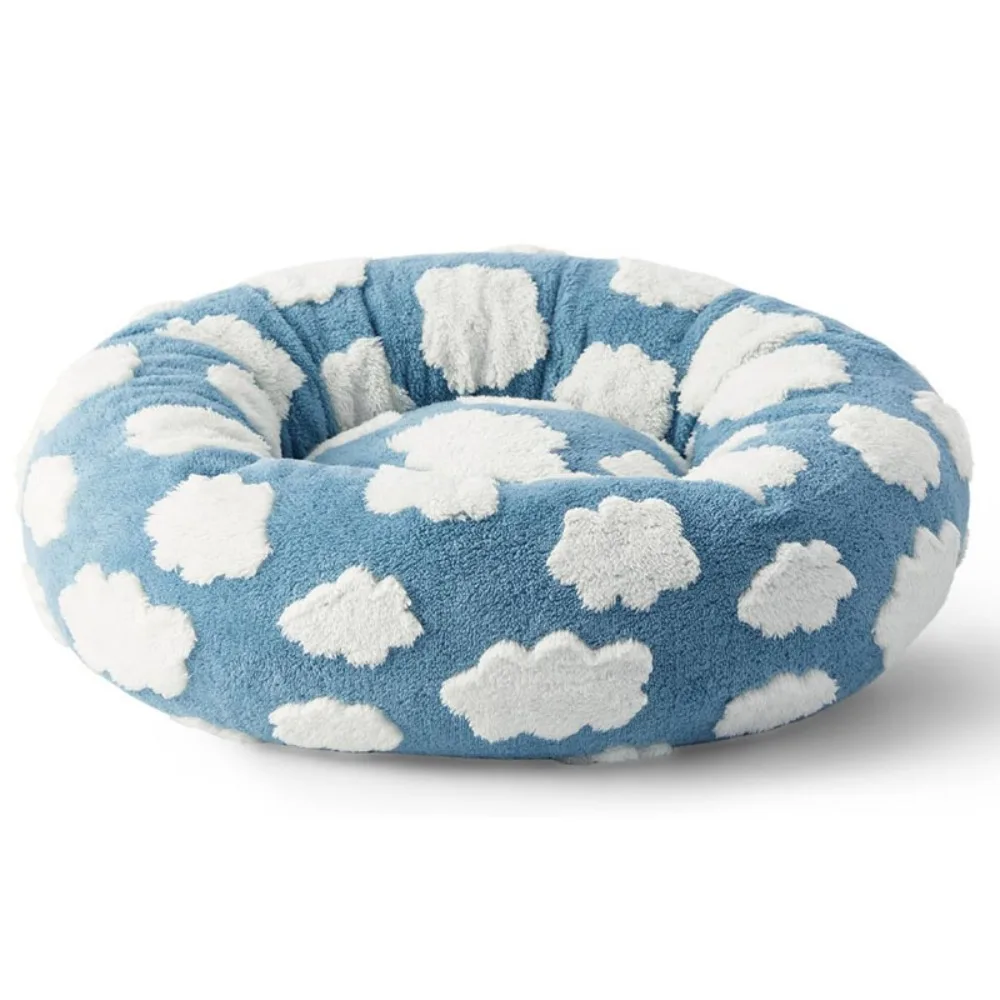 Warm Raised Edges Round Pet Bed Soft Comfortable Donut Cat Nest Anti-Slip Bottom Home Pet Supplies Dog Cushion for Puppies