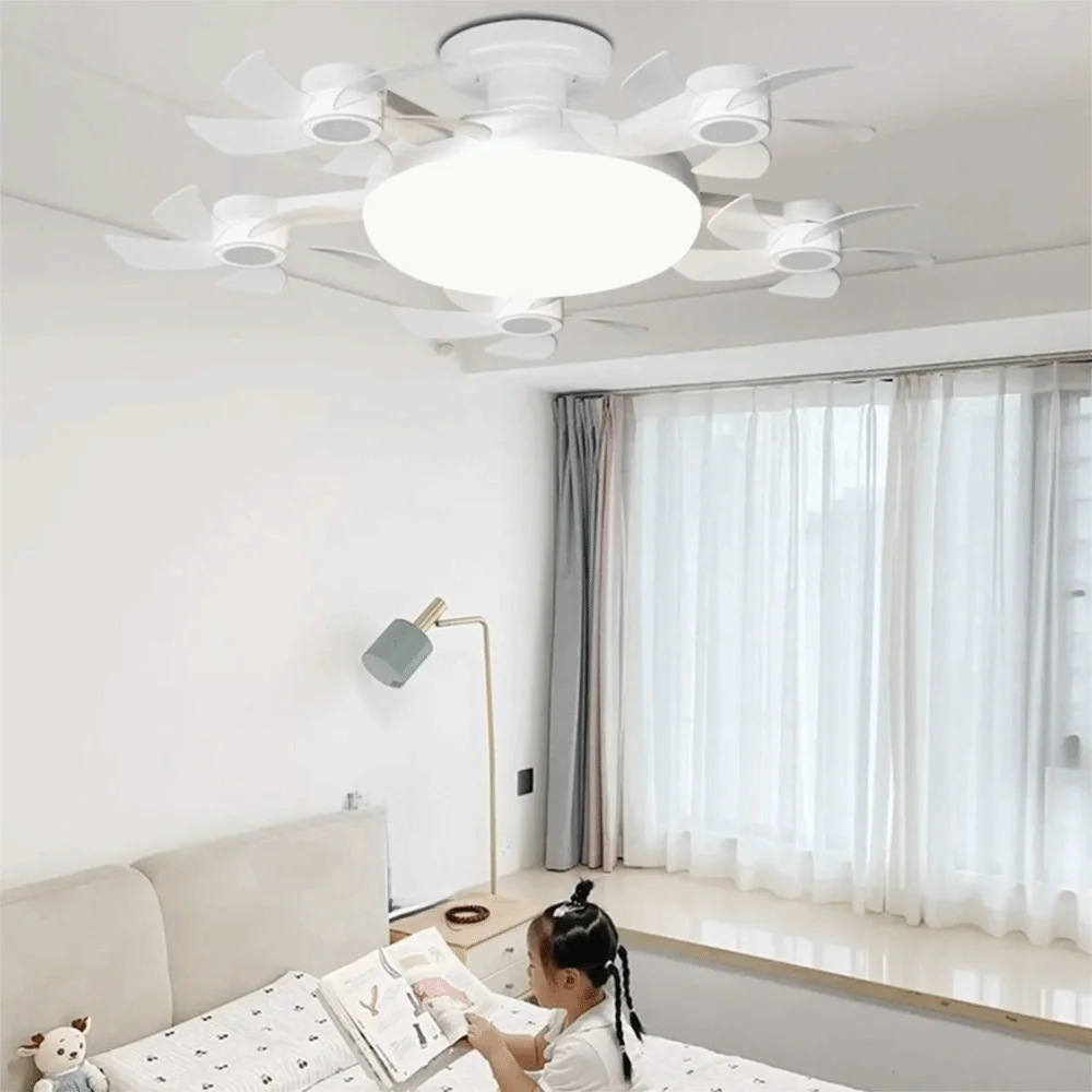 2 in 1 5 Heads Ceiling Fan Light 3 Lighting Modes Wind Speed Adjustable Electric Cordless Fan Eye Protection Easy Installation